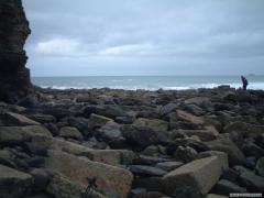 the collapsed harbour on st.agnes beach